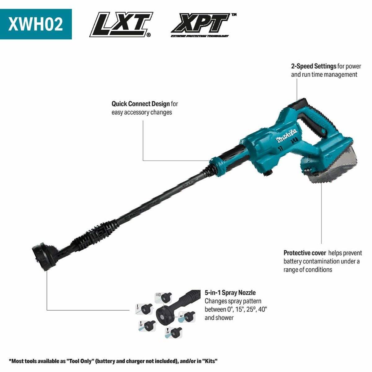 Makita XWH02Z 18V LXT Cordless 320 PSI 0.7 GPM Power Cleaner, Tool Only